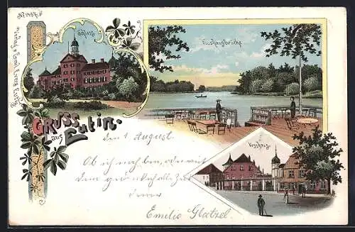 Lithographie Eutin, Vosshaus, Schloss und Vosshausbrücke