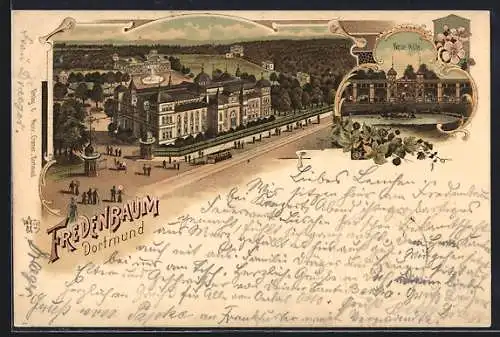 Lithographie Dortmund-Fredenbaum, Kurhaus mit Neuer Halle