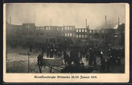 AK Mittweida, Brandkatastrrophe 18. / 19. Januar 1914, Überreste eines Gebäudes