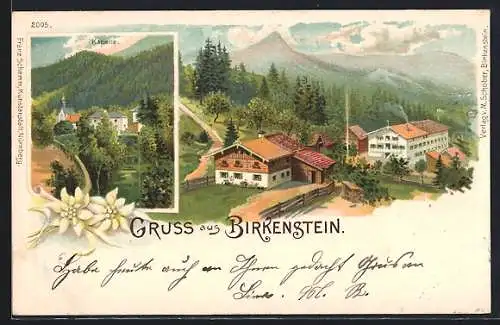 Lithographie Birkenstein, Kapelle & Ortsansicht