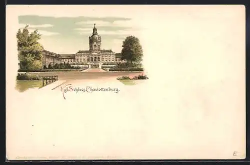 Lithographie Berlin-Charlottenburg, Kgl. Schloss mit Anlagen