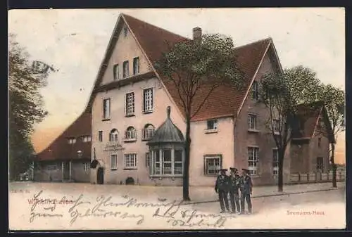 AK Wilhelmshaven, Seemanns-Haus mit Strasse, Matrosen