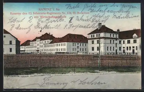 AK Kamenz i. Sa., Kaserne des 13. Inf.-Rgts. Nr. 178, III. Bataillon mit Wirtschaftsgebäude