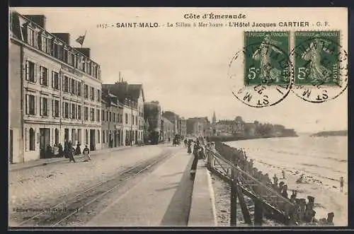 AK Saint-Malo /Cote d`Émeraude, Le Sillon à Mer haute, L`Hotel Jacques Cartier