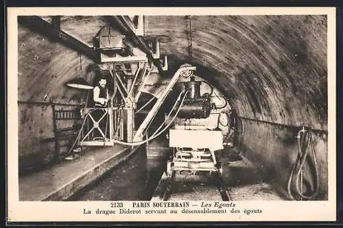 AK Paris-Souterrain, Les Egouts, La drague Diderot servant au désensablement des égouts