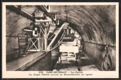 AK Paris-Souterrain, Les Egouts, La drague Diderot servant au désensablement des égouts