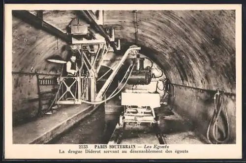 AK Paris-Souterrain, Les Egouts, La drague Diderot servant au désensablement des égouts