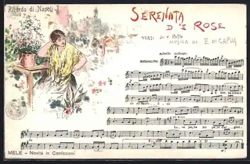 Künstler-Lithographie Serenata d `e Rose versi di V. Russo, italienische Frau in Tracht