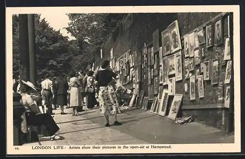 AK London Life, Artists show their pictures in the open-air at Hampstead, Freiluft-Gallerie in Hampstead