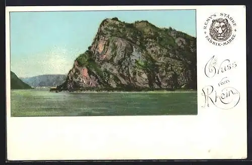 AK Rheinpartie mit Loreley, Reklame für Remy`s Stärke Fabrikmarke
