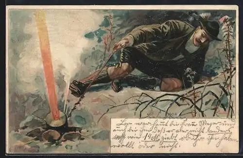 Künstler-AK Jäger beim Böllerschiessen, Neujahrsglückwunsch