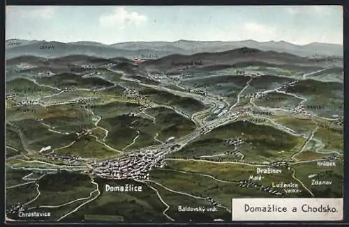 Künstler-AK Eugen Felle: Domazlice, Totalansicht mit Umgebung