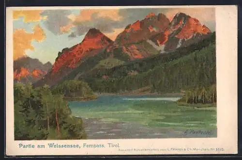 Künstler-Lithographie A. Paetzold: Partie am Weissensee