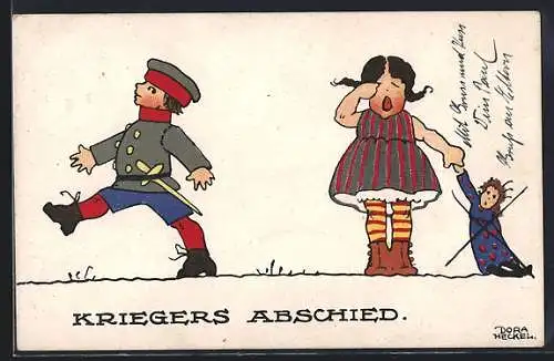 Künstler-AK Dora Heckel: Soldat verabschiedet sich von seiner Liebsten