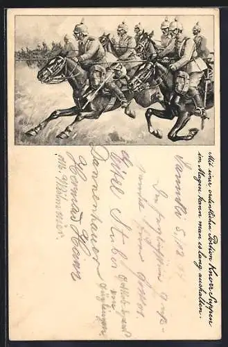 AK Vorstürmende Kavallerie-Einheit, Reklame für Knorr-Suppen