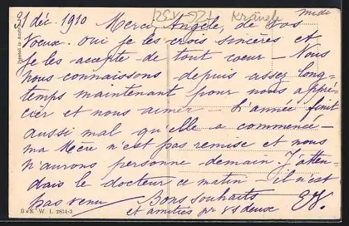 Künstler-AK Kränzle: Drei junge Mädchen mt Blumen und Brief im Schnee, Neujahrskarte