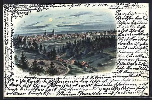 Lithographie Freudenstadt, Ortspanorama vom Berg aus gesehen