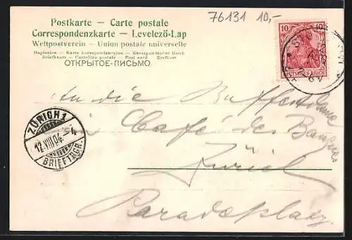 AK Karlsruhe, Strassenbahn und Gasthaus Englischer Hof in der Kaiserstrasse