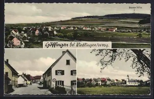 AK Göffingen bei Riedlingen, Blick auf den Ort mit Bussen und Strassenpartie