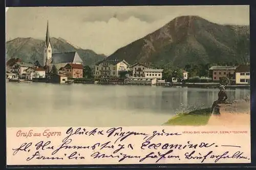 AK Egern, Ortspartie am Seeufer