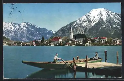 AK Tegernsee, Egern und Wallberg vom See mit Ruderboot