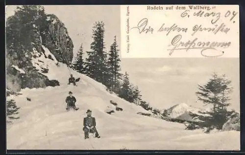 AK Wallberg, Besucher beim Rodeln auf verschneiter Bergpiste