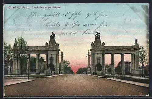 AK Berlin-Charlottenburg, Charlottenburger Brücke im Sonnenuntergang
