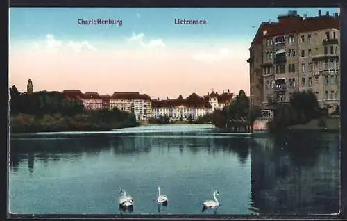 AK Berlin-Charlottenburg, Lietzensee mit Schwänen