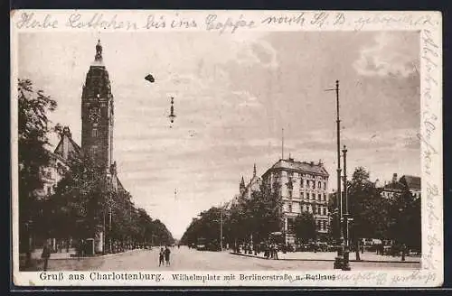 AK Charlottenburg, Wilhelmplatz mit Berlinerstrasse u. Rathaus