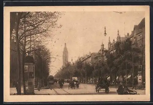 AK Charlottenburg, Berliner Strasse mit Strassenbahn und Pferdekutschen