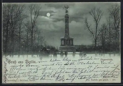 Mondschein-AK Berlin-Tiergarten, Siegessäule bei Nacht