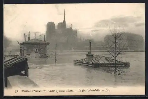 AK Paris, Inondations de janvier 1910, Le Quai Montebello