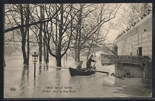 AK Paris, Crue de la Seine près du Pont Royal