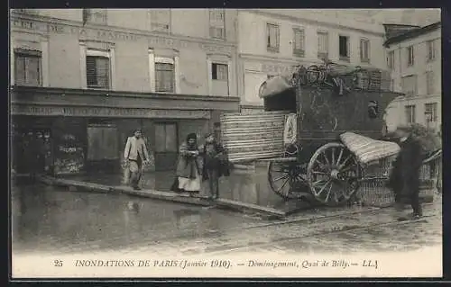 AK Paris, Inondations de 1910, Déménagement au Quai de Billy
