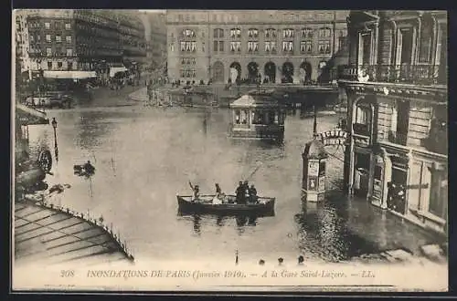 AK Paris, Inondations de janvier 1910 à la Gare Saint-Lazare