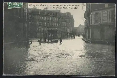 AK Asnières, Les Inondations de Janvier 1910, Rue de la Station