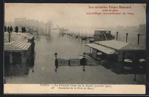 AK Paris, Inondation de la Porte de Bercy lors de la crue de la Seine (janvier 1910)