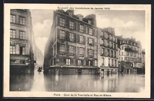 AK Paris, Inondations de 1910 au Quai de la Tournelle et Rue de Bièvre