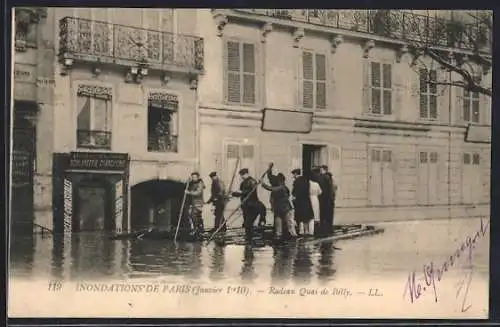 AK Paris, Radeau sur le Quai de Billy lors des inondations de janvier 1910