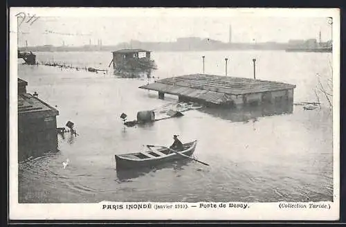 AK Paris, Inondation de 1910 à la Porte de Bercy avec barque et bâtiments submergés