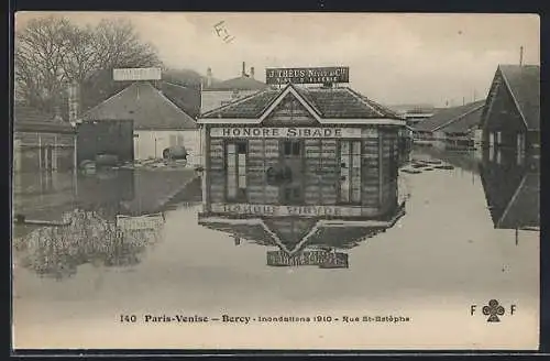 AK Paris-Venise-Bercy, Inondations 1910, Rue St-Estèphe inondée à Bercy