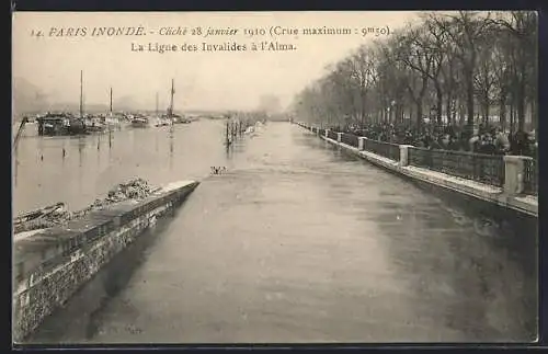 AK Paris, Inondation 1910, La Ligne des Invalides à l`Alma