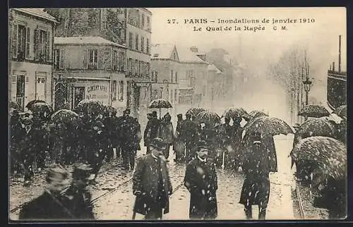 AK Paris, Inondations de janvier 1910, Le Quai de la Rapée