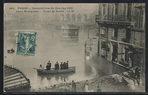 AK Paris, Inondations de Janvier 1910 Gare St-Lazare Cour de Rome