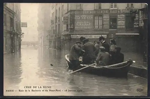 AK Paris, Crue de la Seine, Rues de la Bûcherie et du Haut-Pavé, 1910