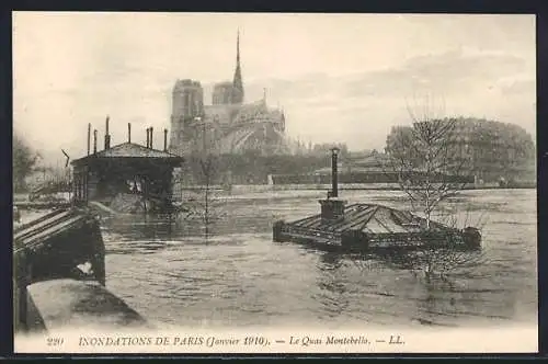 AK Paris, Inondations de 1910, Le Quai Montebello et Notre-Dame sous les eaux