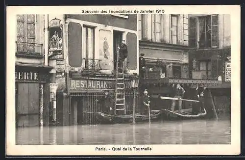 AK Paris, Quai de la Tournelle lors des inondations de janvier 1910