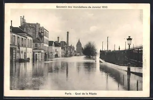 AK Paris, Souvenir des Inondations de Janvier 1910, Quai de la Rapée inondé