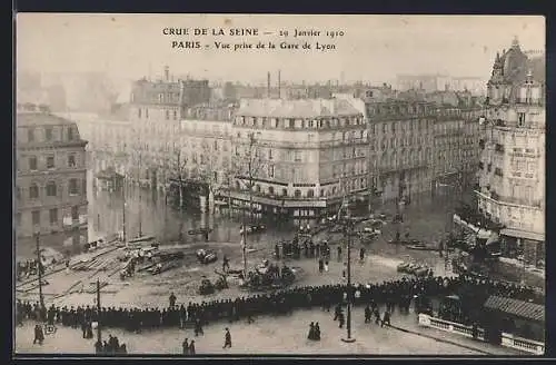 AK Paris, Crue de la Seine 1910, vue prise de la Gare de Lyon