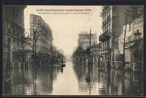 AK Paris, Le XVe Arrondissement inondé, Rue de la Convention près de la Rue St-Charles (Janvier 1910)